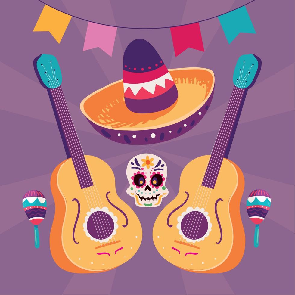 mexican guitars and skull vector