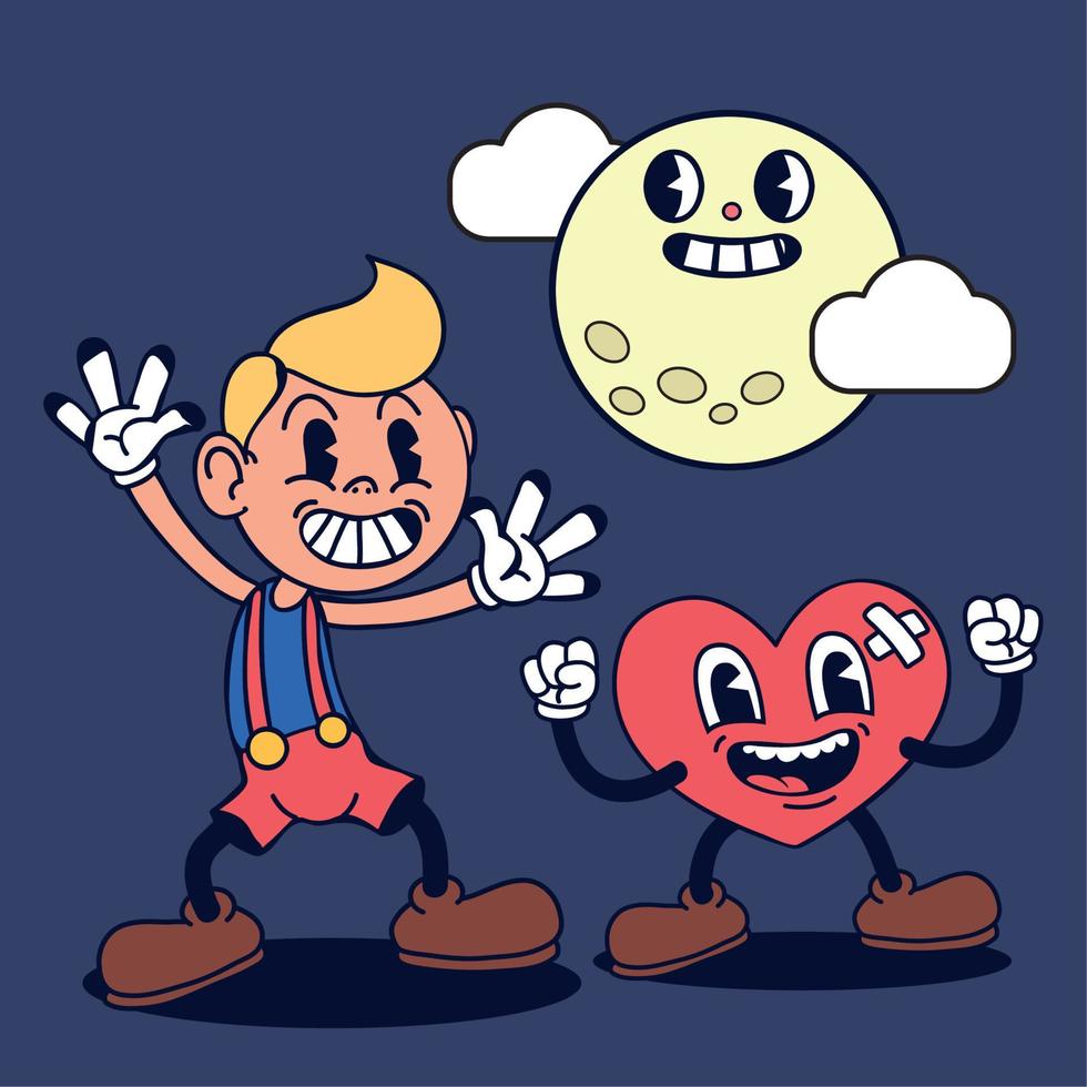 cartoon boy moon and heart vector