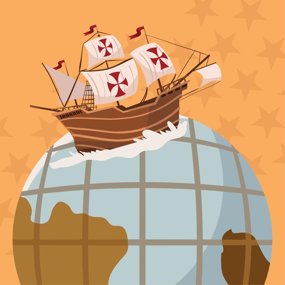 columbus day boat and world vector