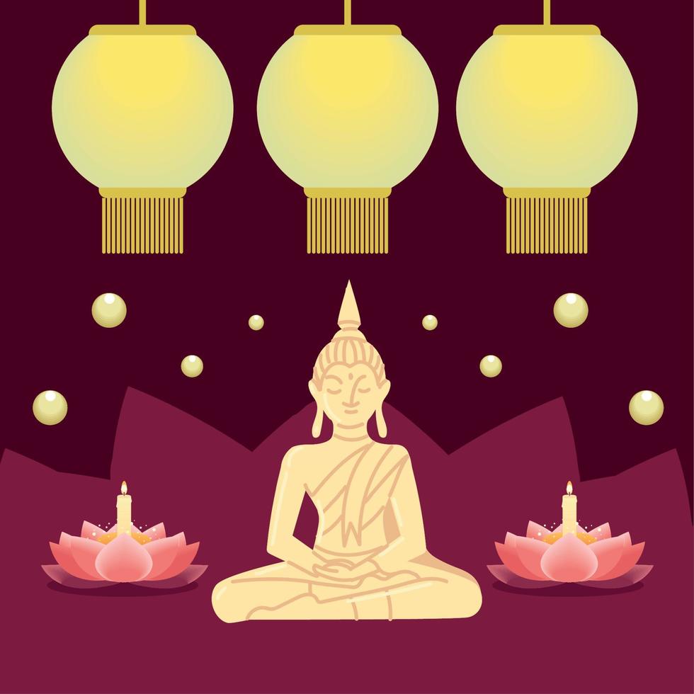 buddha statue loy krathong vector