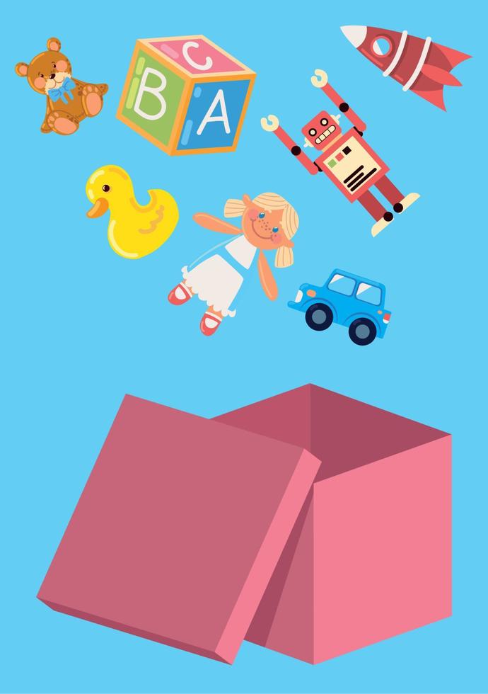 toys in a cardboard box vector