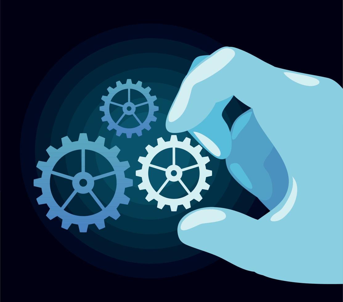 hand with mechanical gears vector