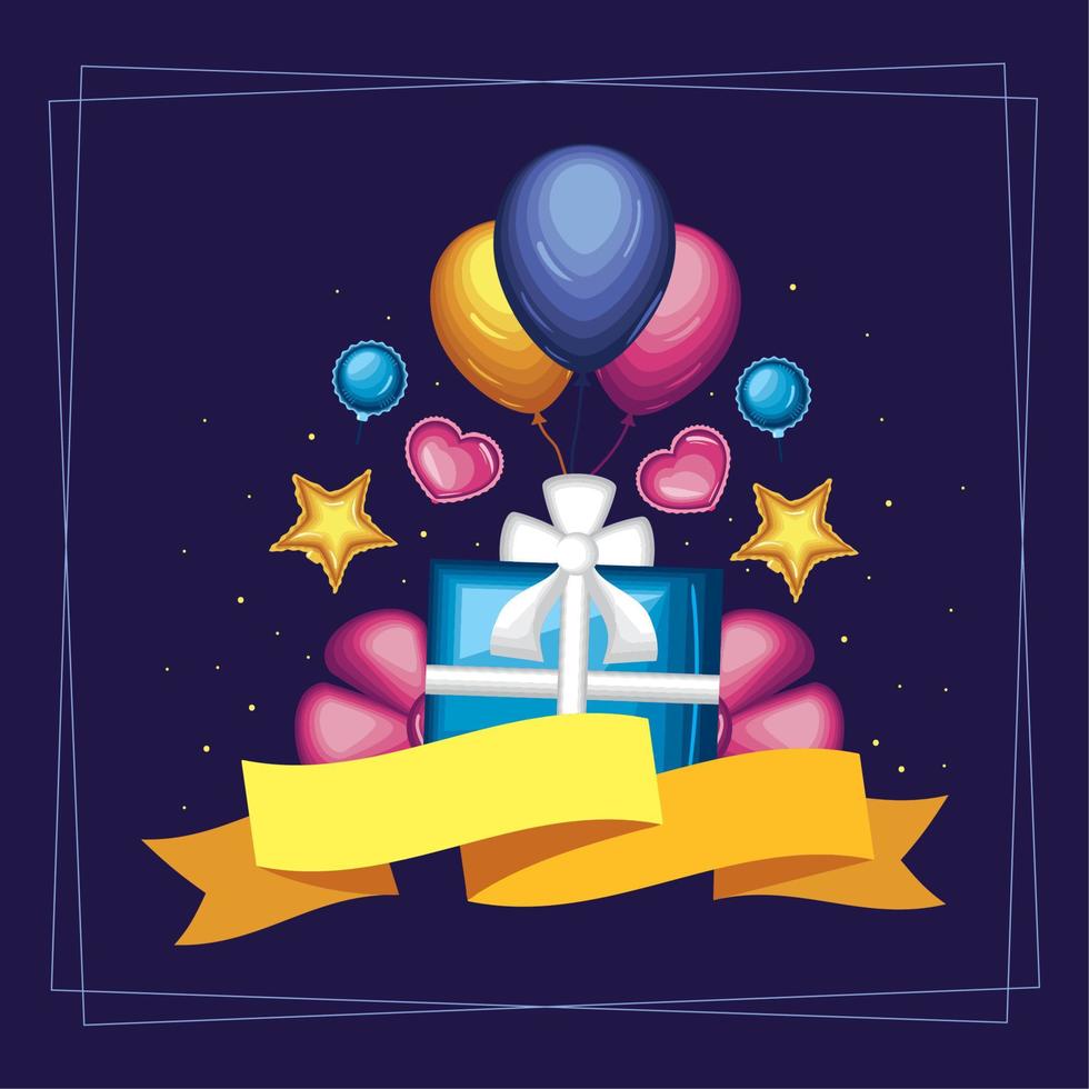 birthday present and balloons vector