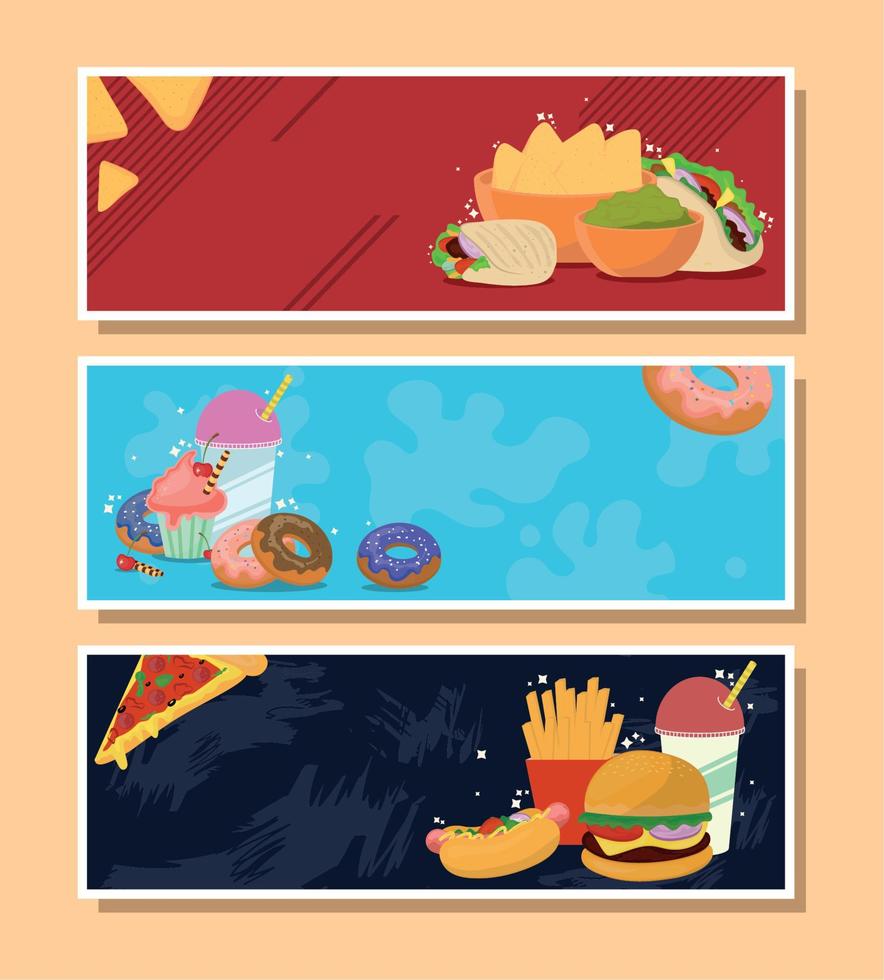 fast food horizontal banner vector