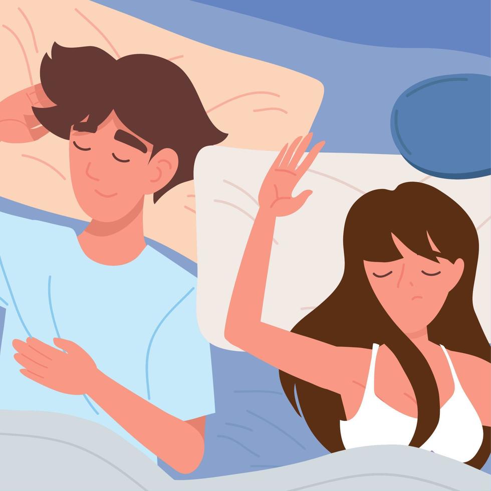couple sleep lying in bed vector