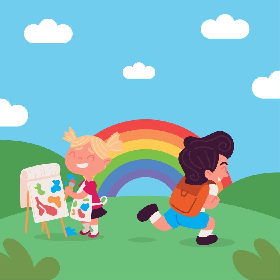 happy girl and boy students vector