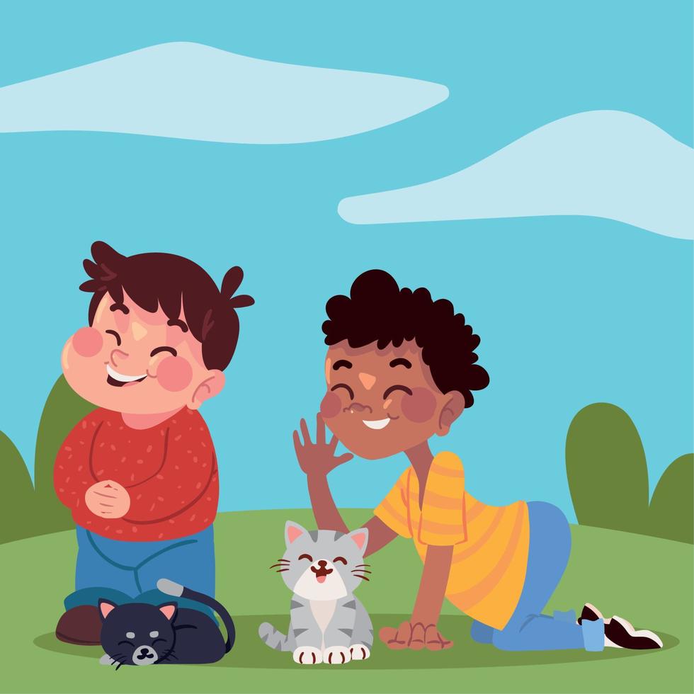 kids playing with cats vector