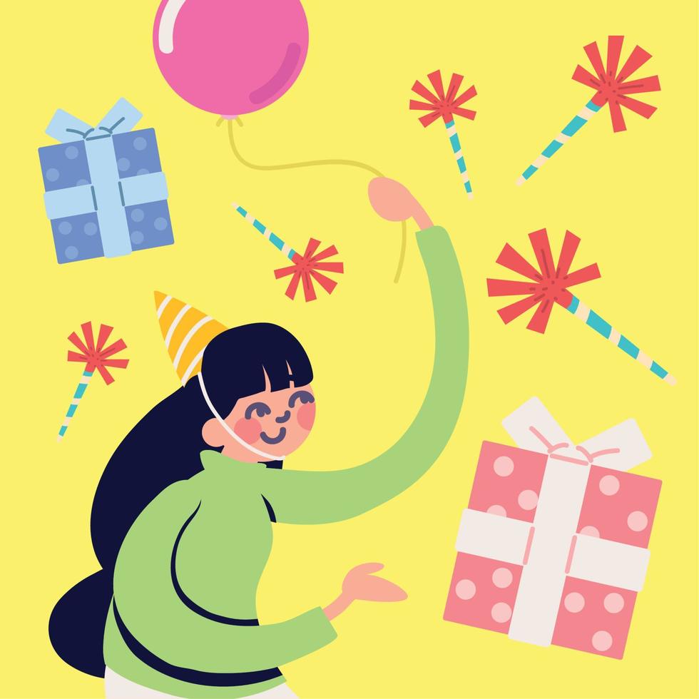 birthday female with balloon vector