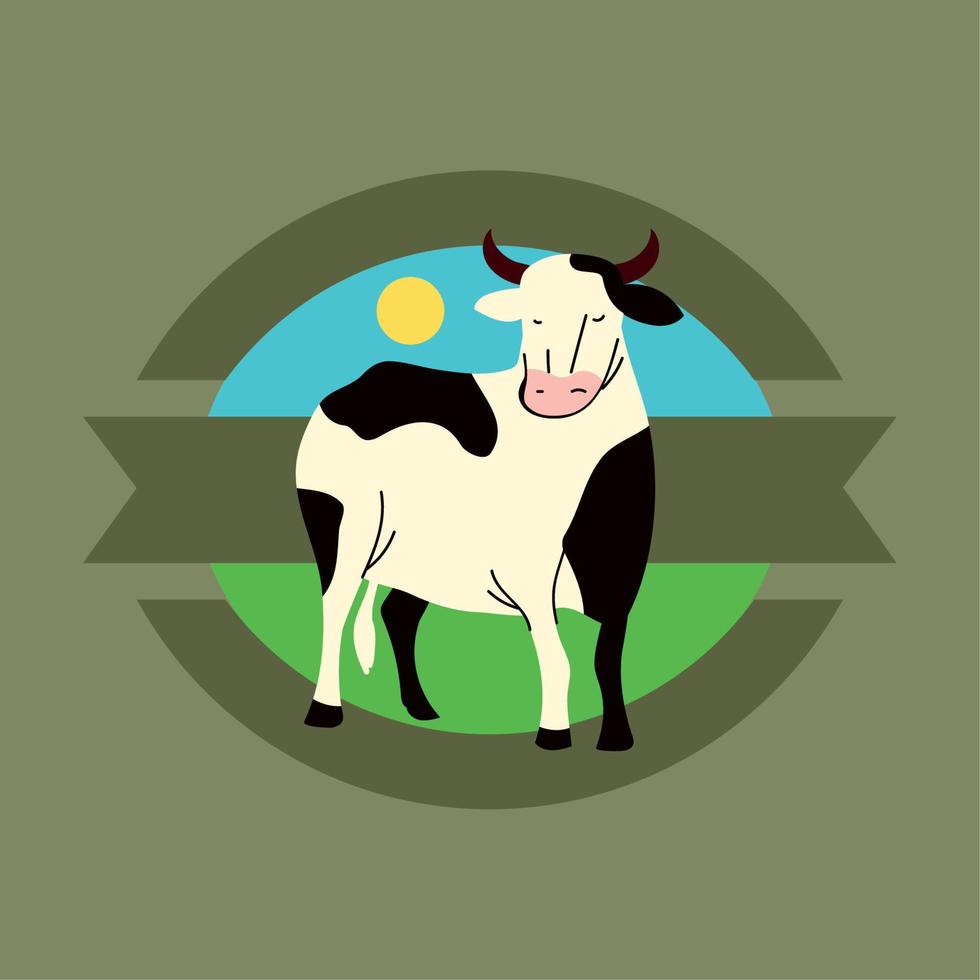 farm cow, rural label vector