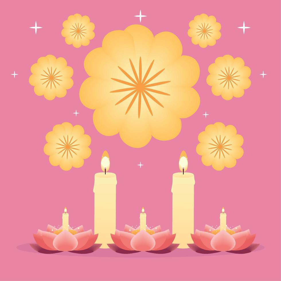 Loy krathong candles and flowers vector