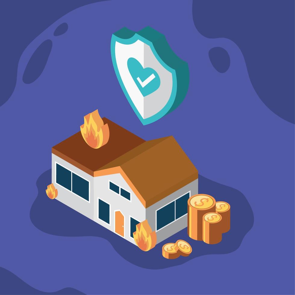 home fire insurance, isometric vector
