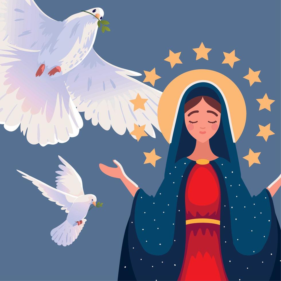 flying doves and Assumption Virgin Mary vector