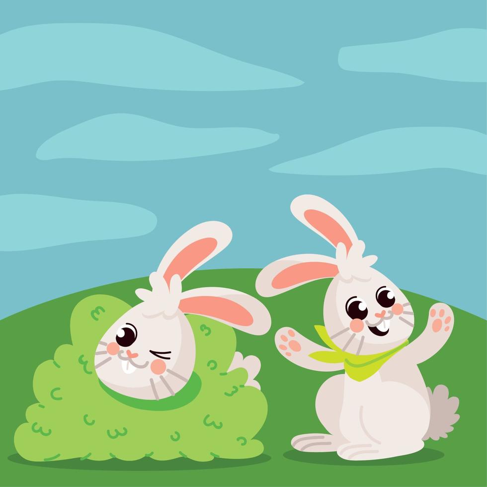 funny rabbits outdoors vector