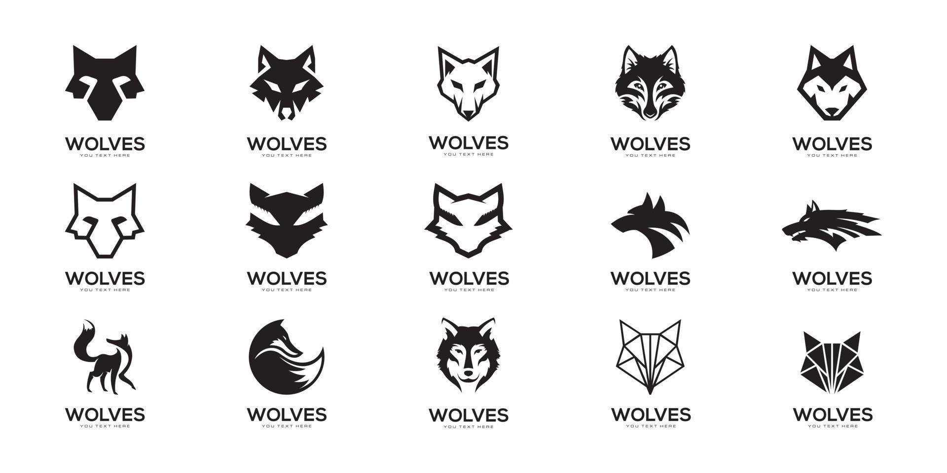 set of head wolf silhouette logo design vector