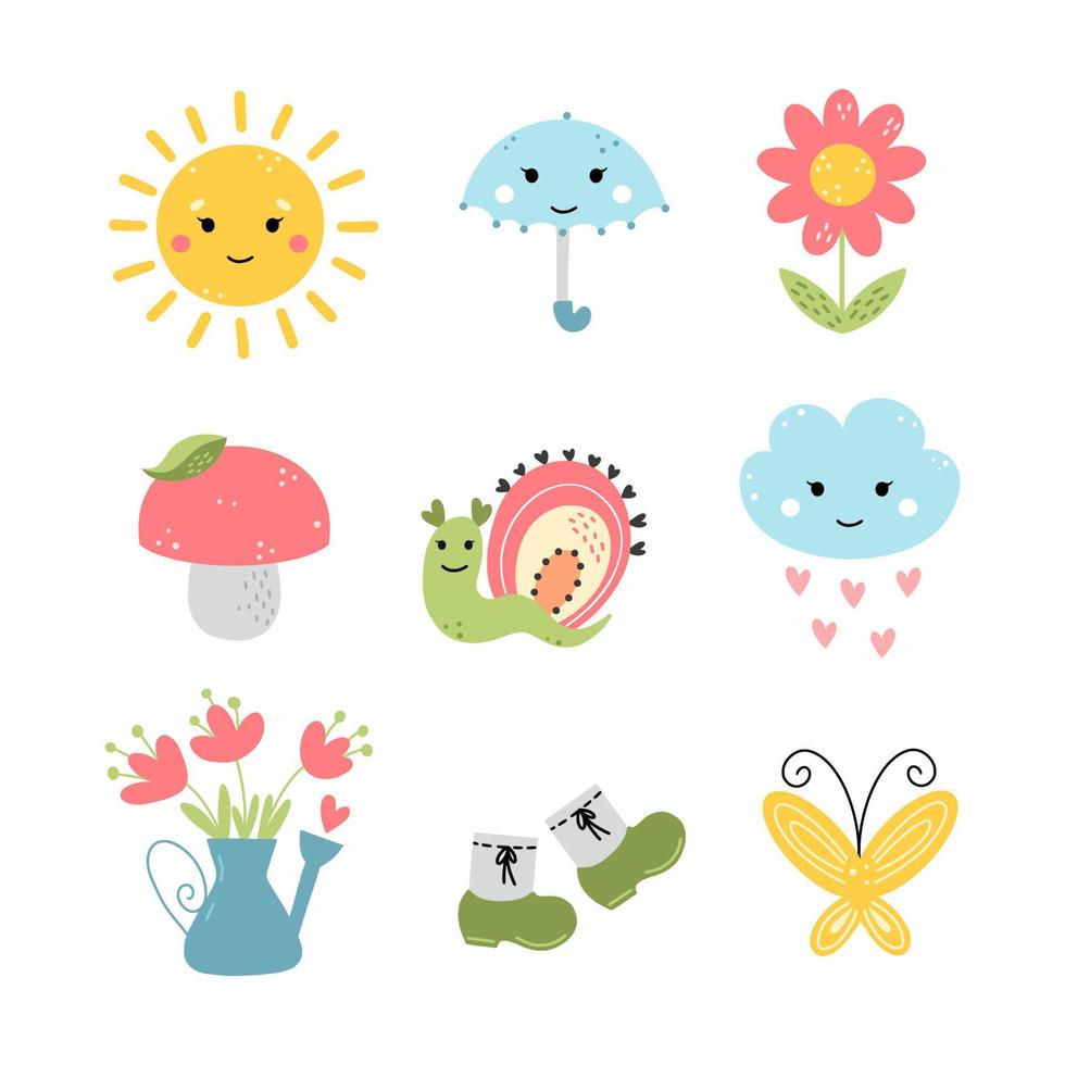 Set summer sticker for girl. Cute children character. Easter illustration. Design of nursery. vector