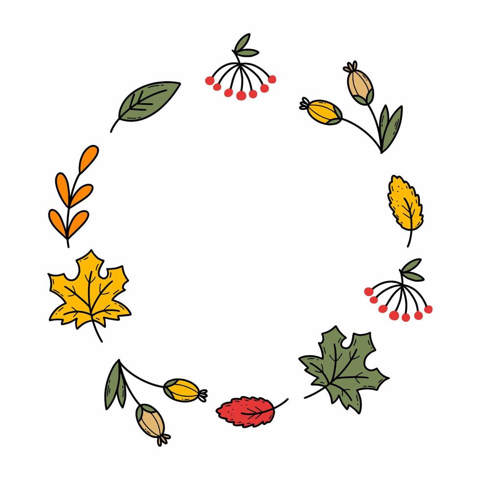 Round autumn frame for postcard decor. vector