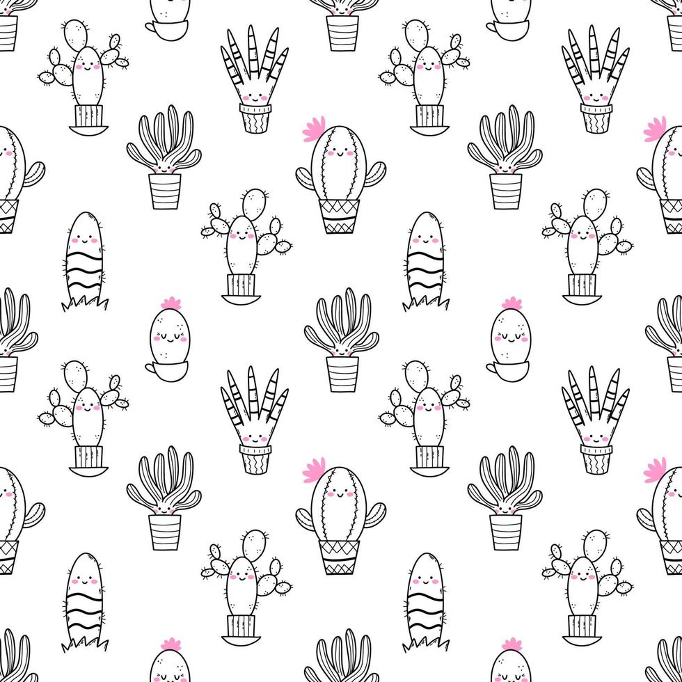 Cute cactus. Seamless pattern for sewing children clothing. Printing on fabric and wrapping paper. Endless wallpaper in nursery. vector