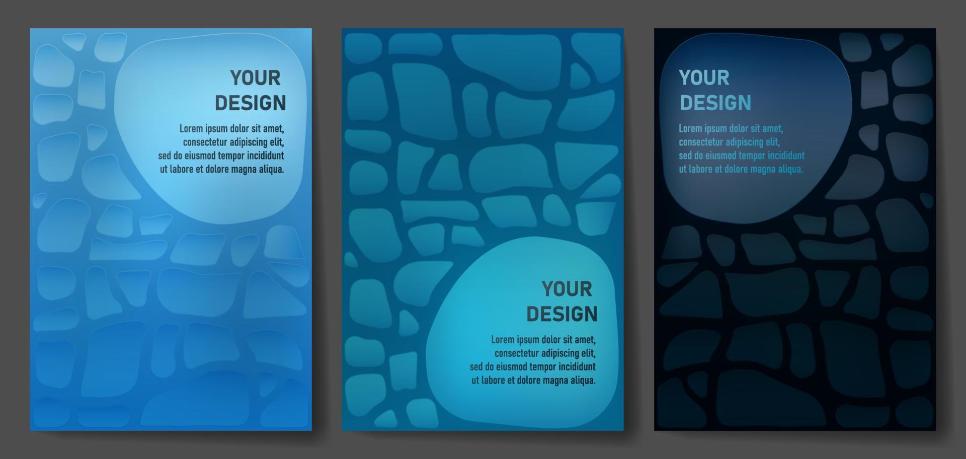 Vector blue stone texture background. Stone wall cover set. Posters for design work cover book presentation. Brochure layout and flyers poster template. Vector illustration