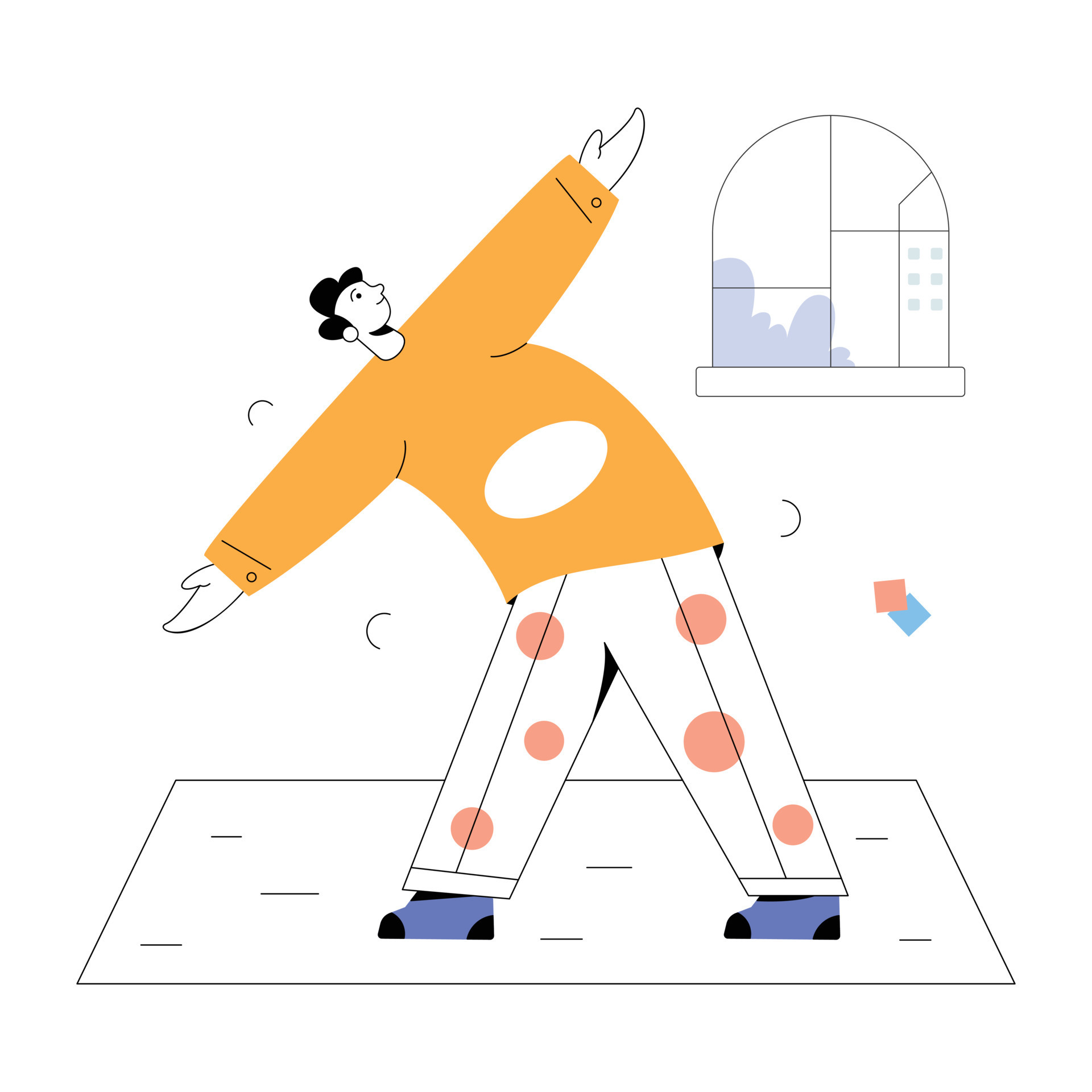 una ilustración plana basada en personajes de un instructor de yoga