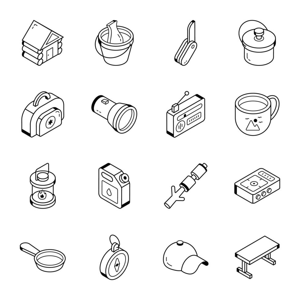 Collection of Camping Outline Icons vector