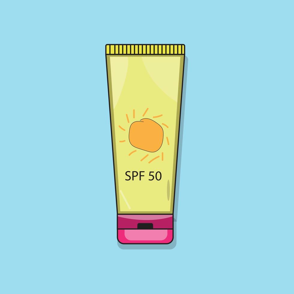 yellow sun care bottle sun rays protection SPF 50 vector illustration