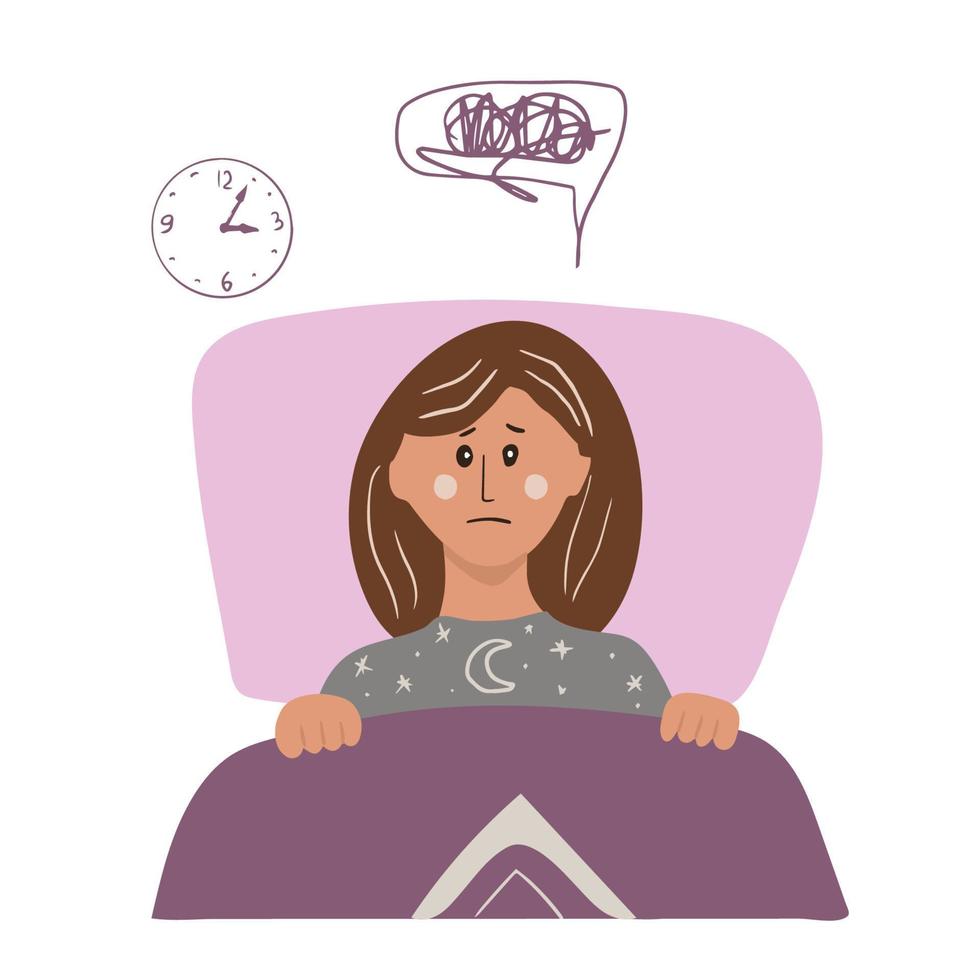 Woman have insomnia. Vector cartoon hand drawn illustration