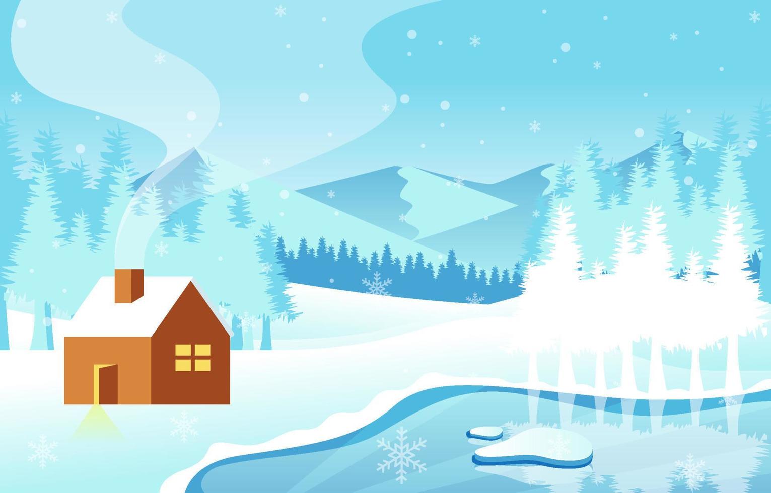 Winter landscape background flat style illustration vector