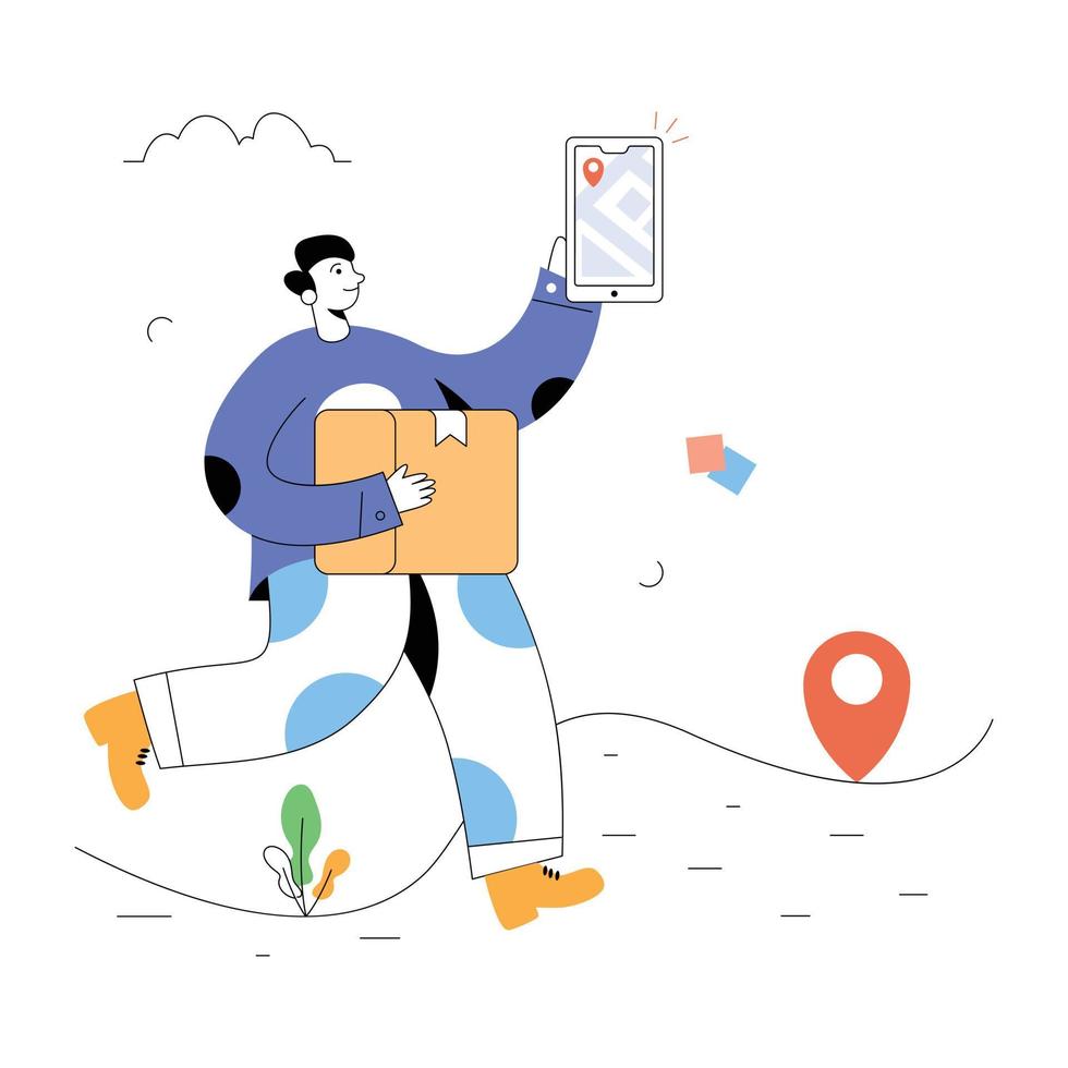 persona explorando mapa con lupa, ilustración plana de ubicación de búsqueda vector