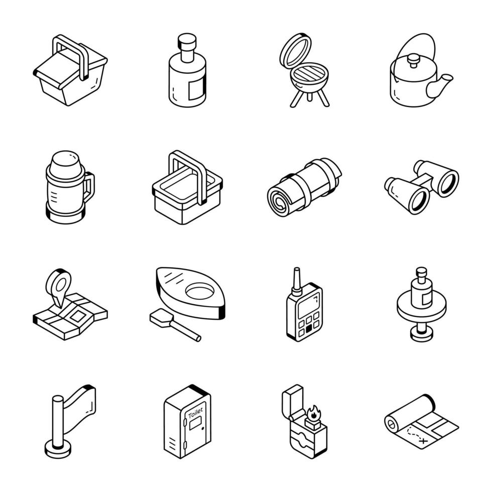 Pack of Camping and Holiday Outline Icons vector