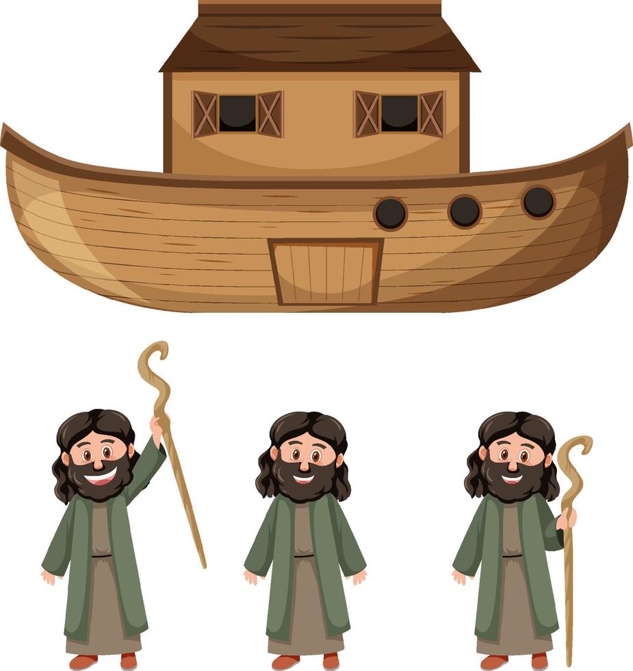 Noahs Ark and cartoon character set vector