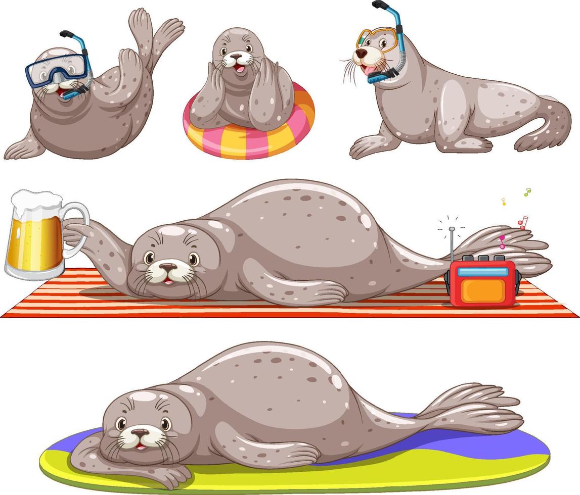 Set of different seal cartoon characters vector