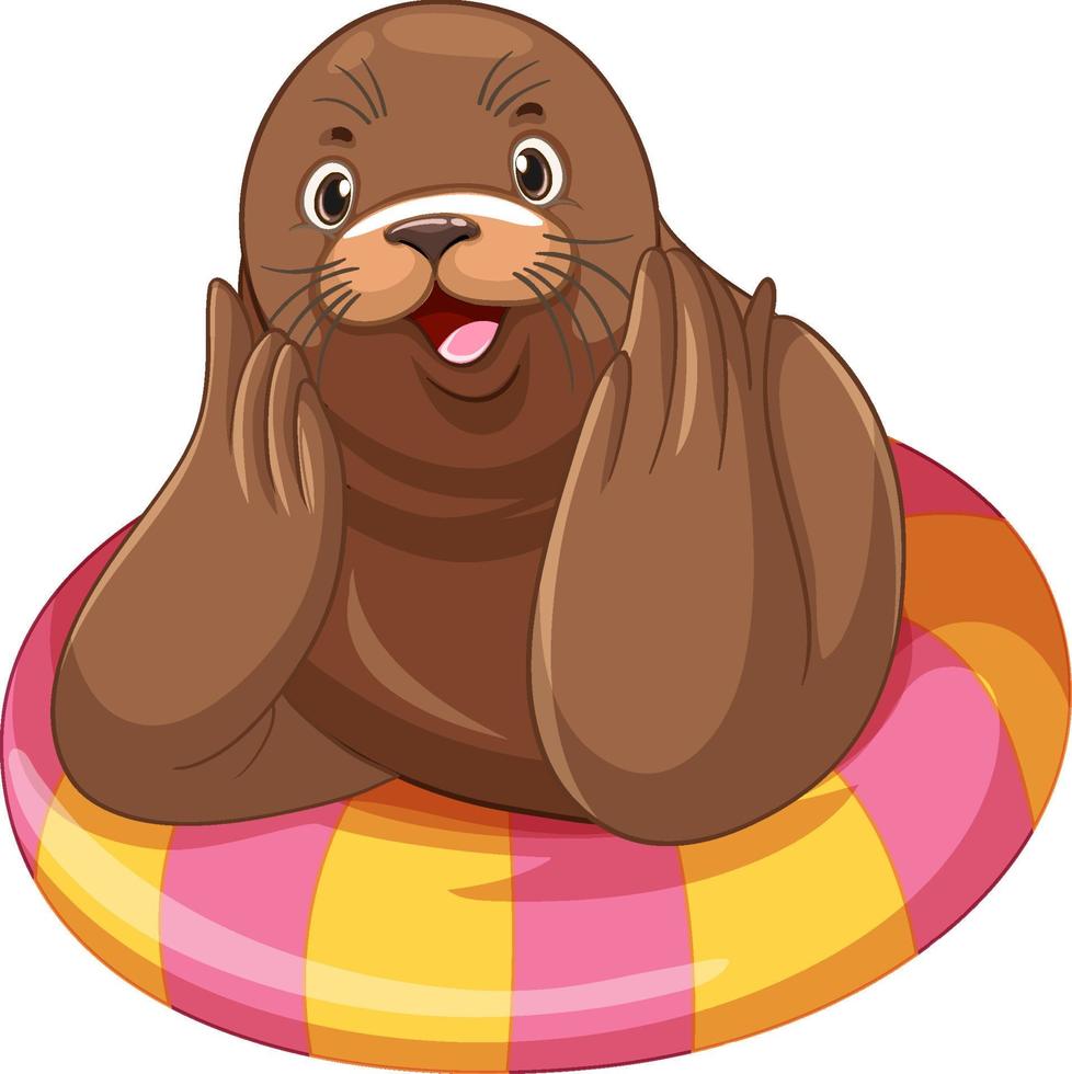 Sea lion wearing inflatable ring vector