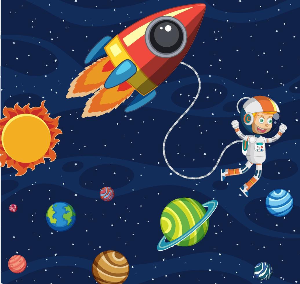 fondo espacial de dibujos animados con astronauta vector