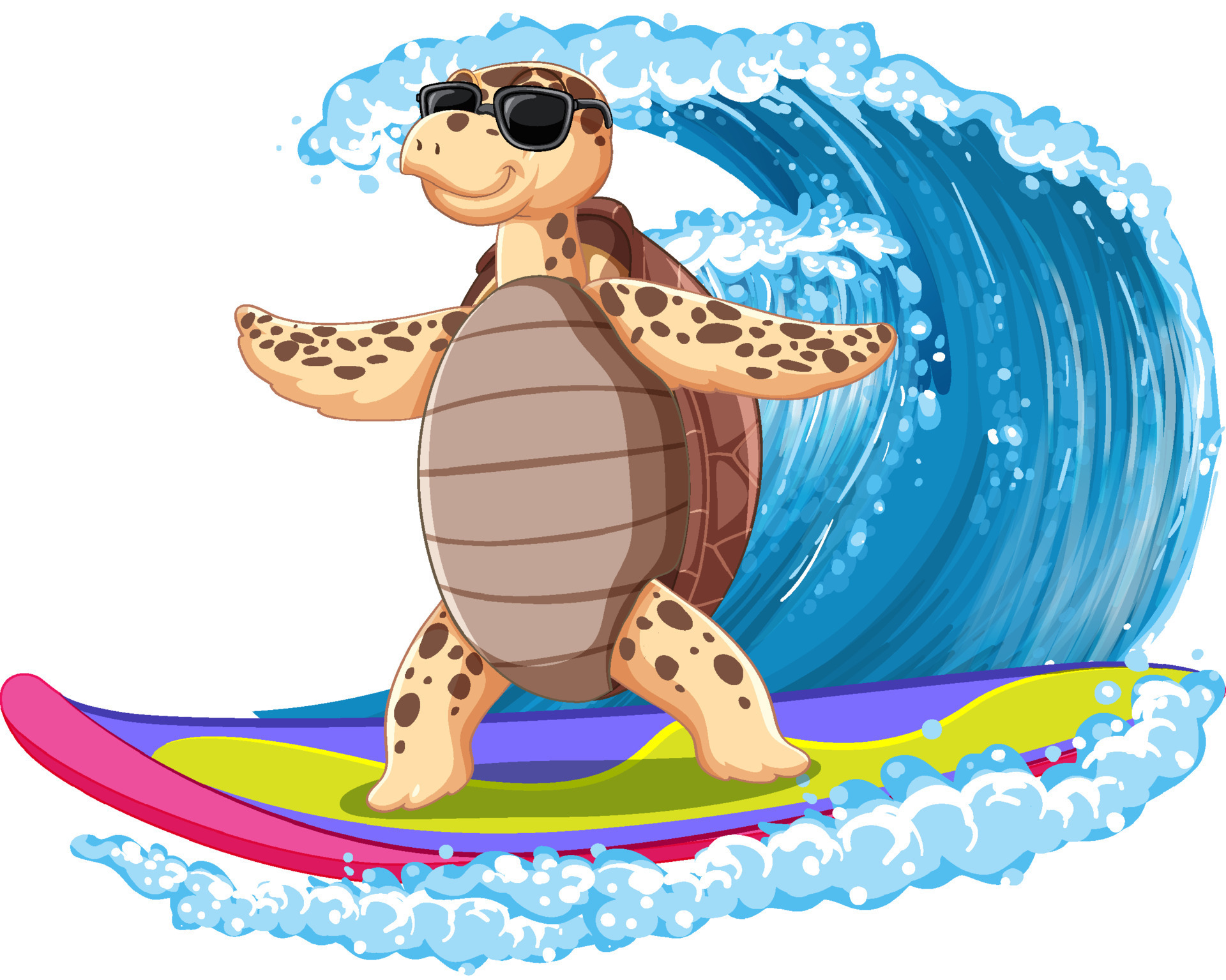 Cute turtle cartoon character surfing 11132452 Vector Art at Vecteezy