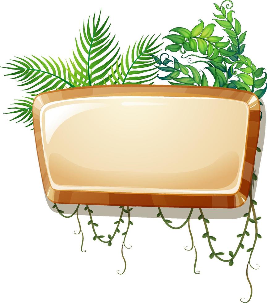 Wooden board template with tropical leaves vector