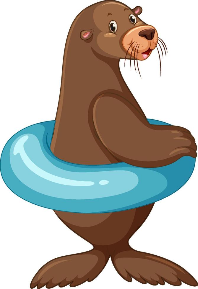 Sea lion wearing inflatable ring vector