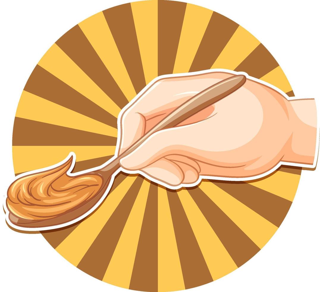 Hand holding spoon with peanut butter vector