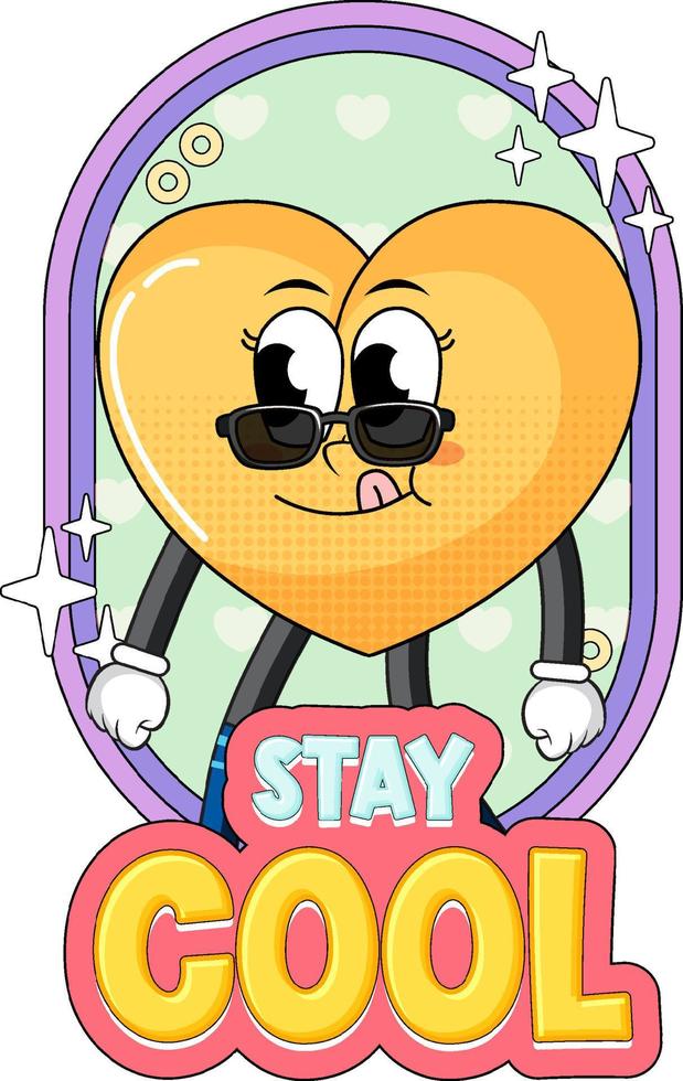 Yellow heart cartoon character with stay cool badge vector