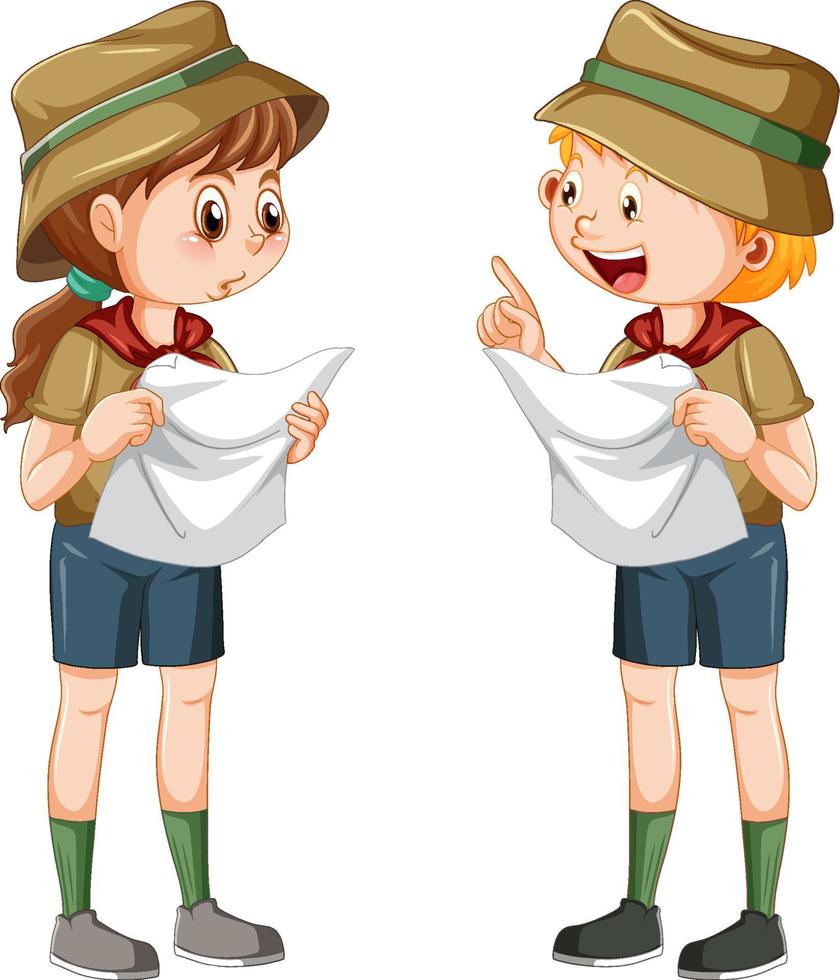 Camping children reading map vector