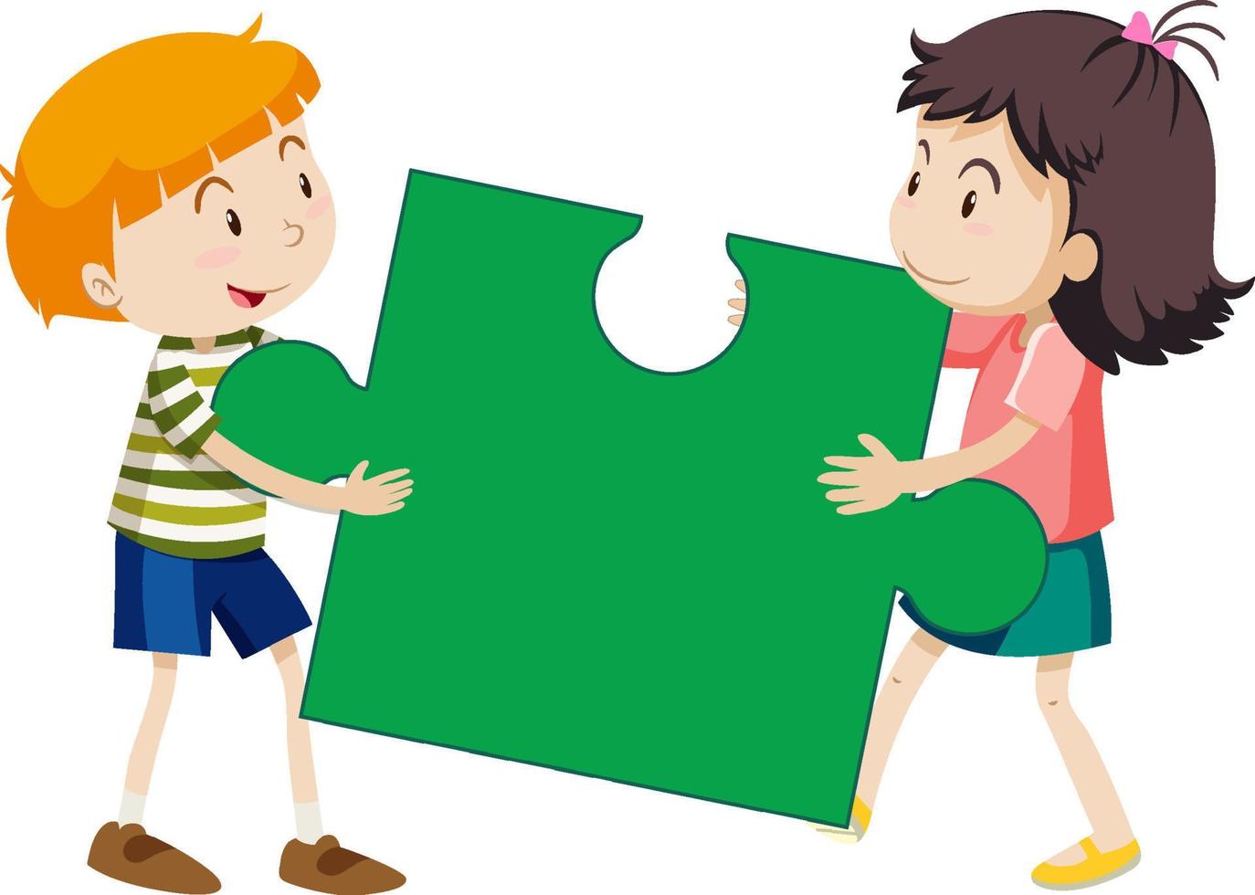 Couple kids holding a piece of jigsaw vector