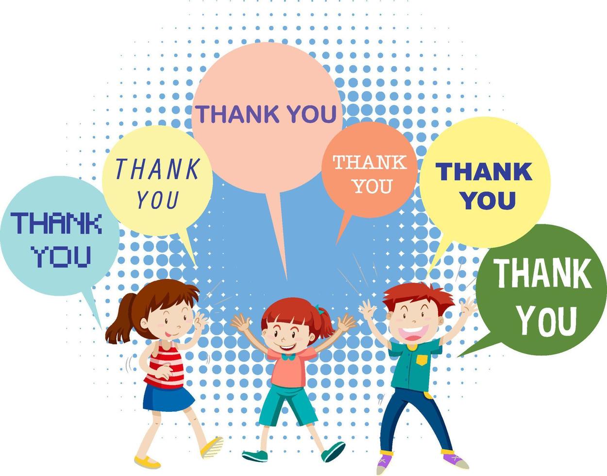 Children with thank you speech bubbles vector