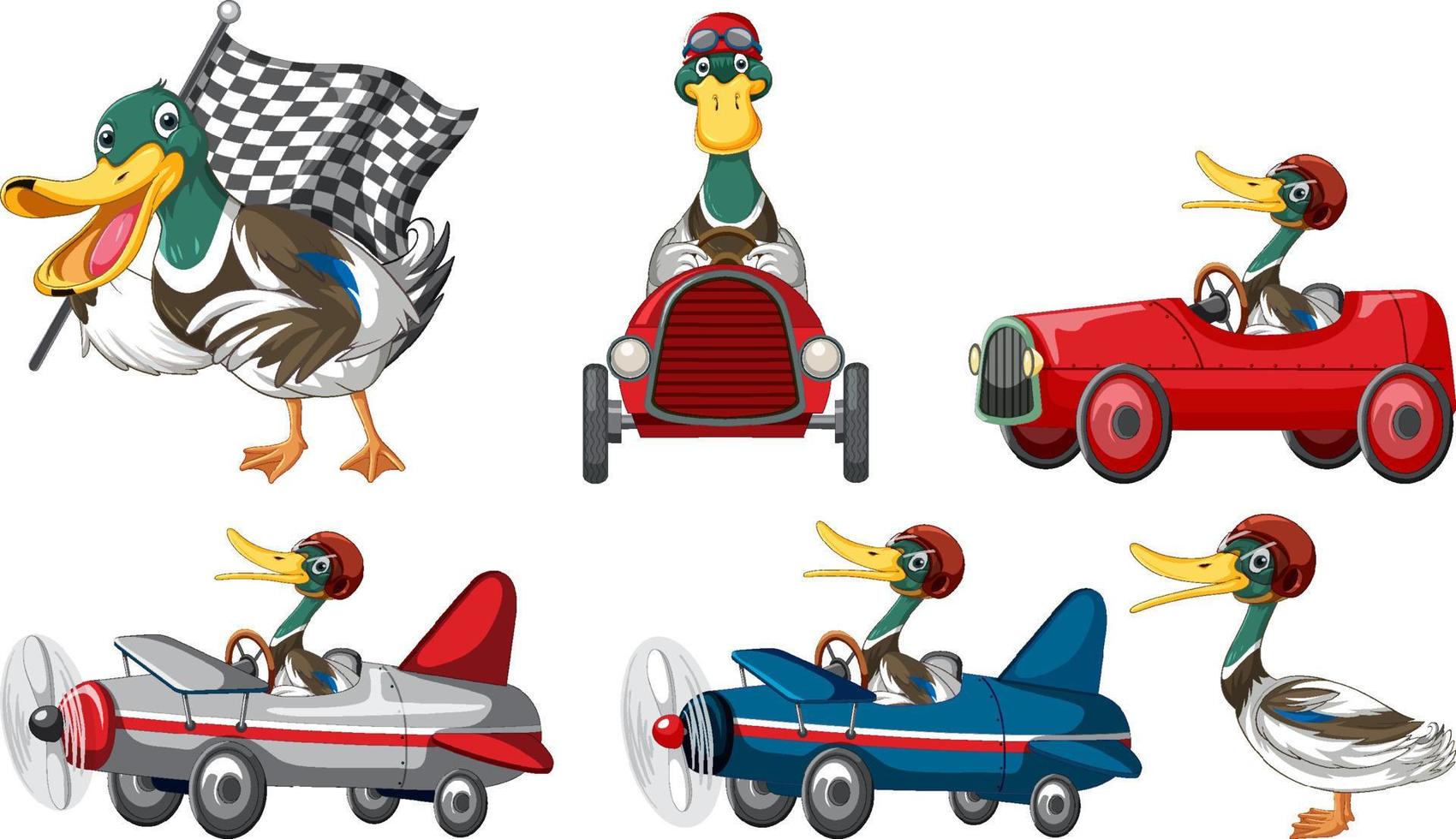 Soap box derby race with duck cartoon character vector