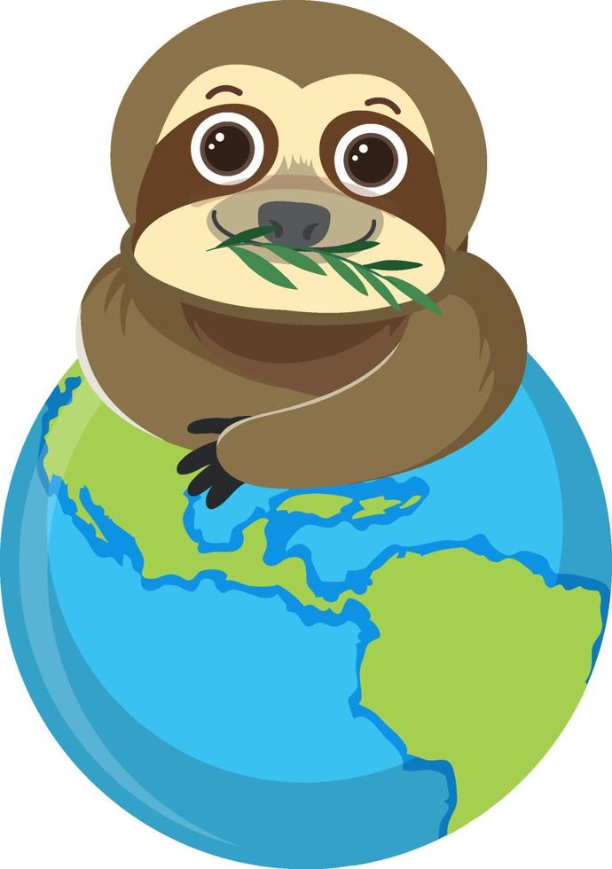 Sloth on the earth isolated vector