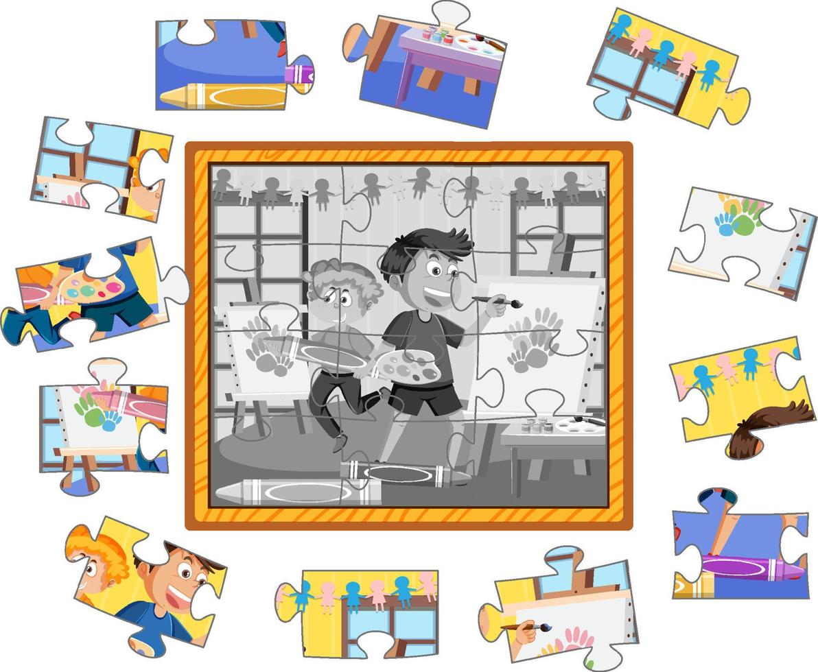 Children photo jigsaw puzzle game template vector