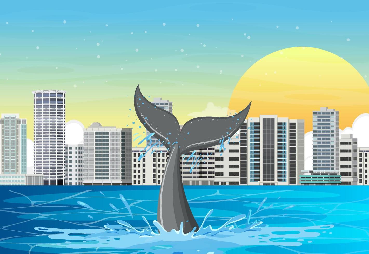 Tail of whale in the water vector