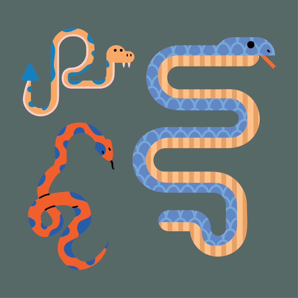 three snakes animals icons vector