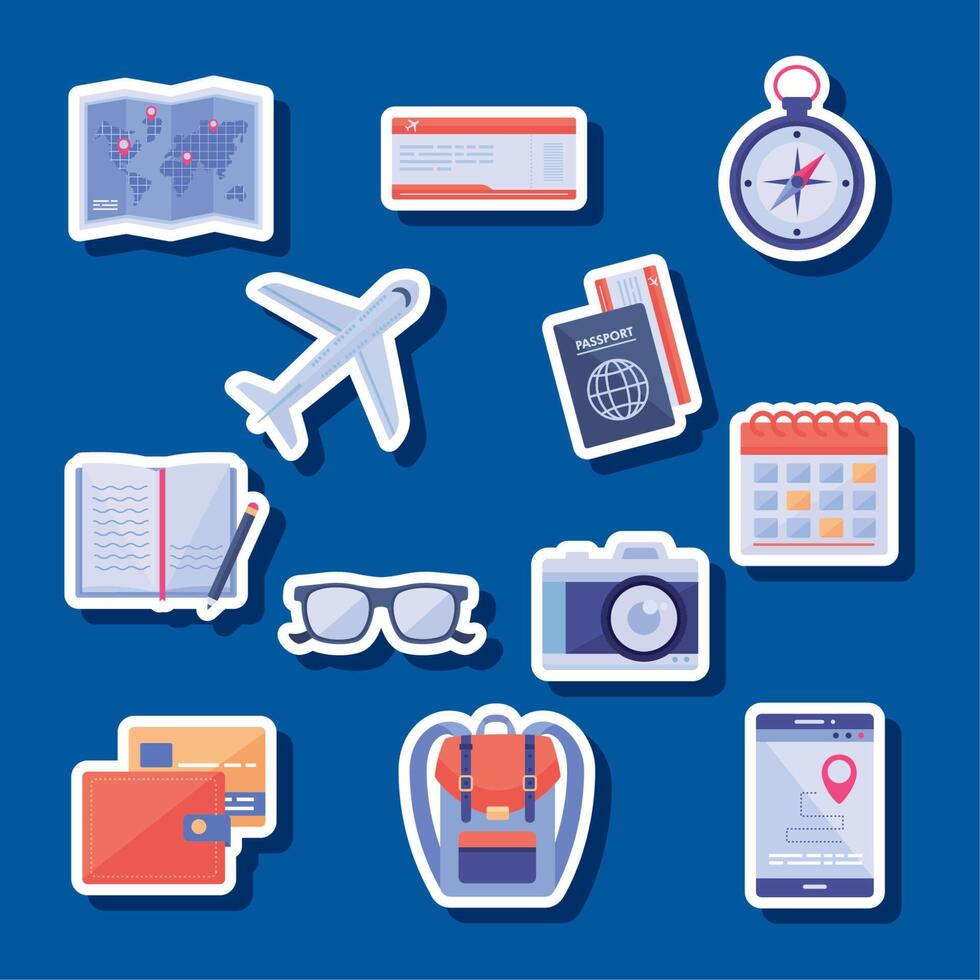 doce iconos de planificación de viajes vector