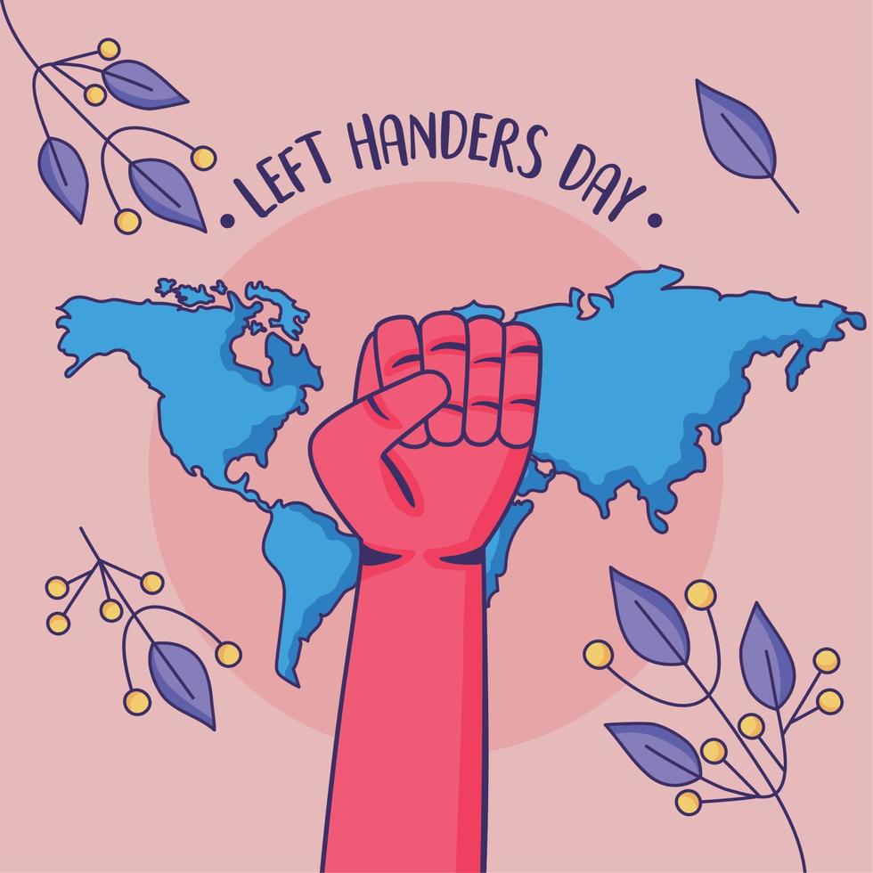 left handers day lettering postcard vector