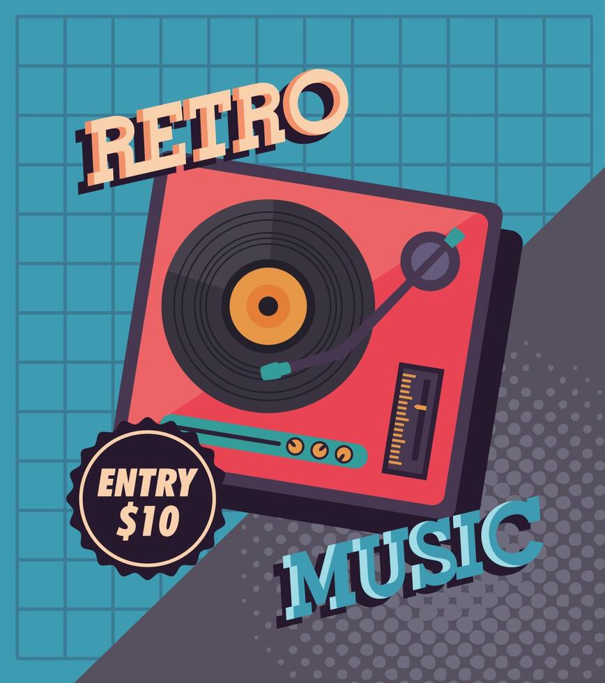 vinyl player retro music style vector