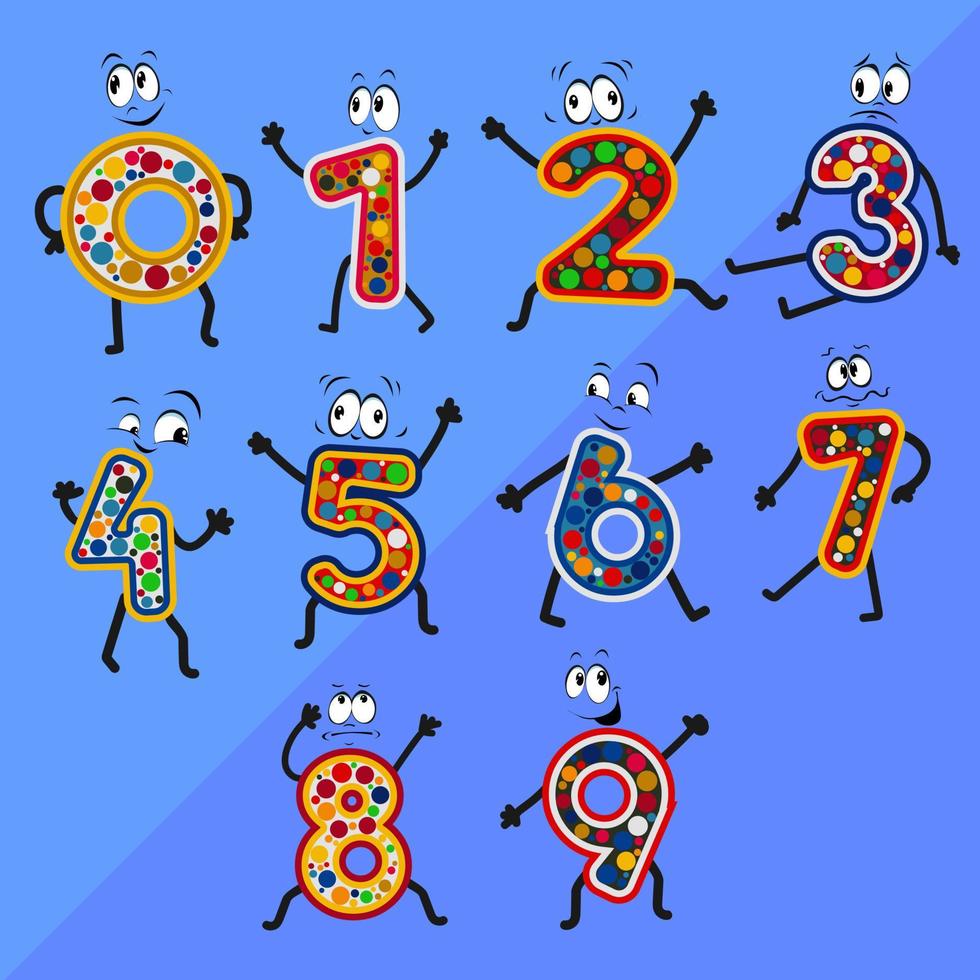 colección de números para niños con personaje de dibujos animados de  expresión, conjunto de patrón de color de número 11132874 Vector en Vecteezy